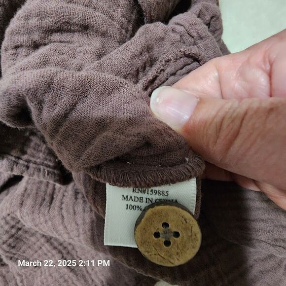 Hello Nite Women's Large Long Sleeve Button Up Adj Sleeve Mandarin Collar Cotton - Picture 5 of 9